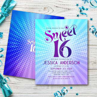 Budget Sweet 16 Groovy Lila Blue Gradient Einladun