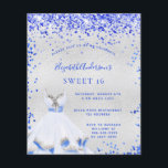 Budget Sweet 16 königsblaue Silber Einladung<br><div class="desc">Ein Imitat silber aussehender Hintergrund. Die Glitzern sind mit königsblauen Konfetti dekoriert. Personalisieren und fügen Sie einen Namen und Party Details hinzu. Der Name wird mit einem handgeschriebenen Stilskript geschrieben.</div>
