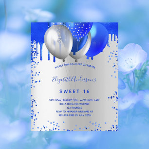 Budget Sweet 16 königsblaue Silber Einladung