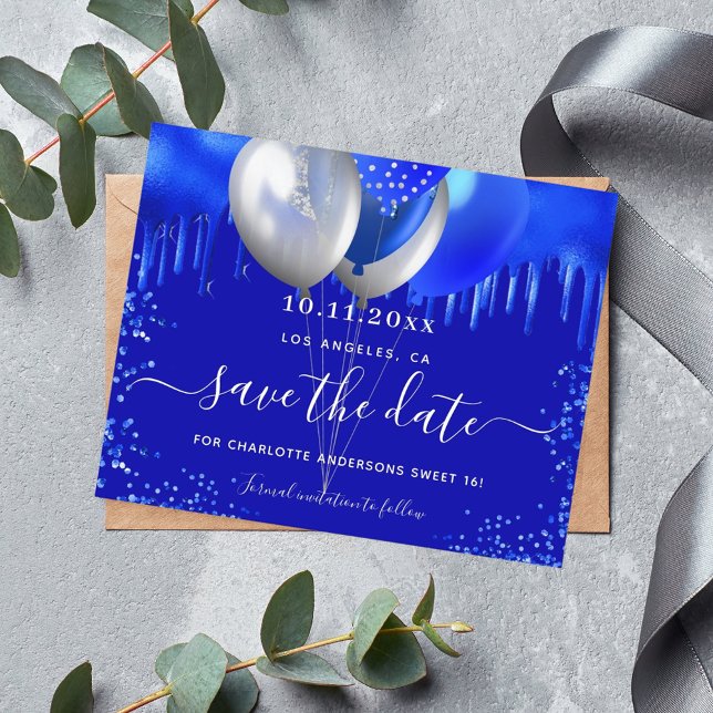 Budget Sweet 16 königsblaue Tropfen Save the Date (Von Creator hochgeladen)