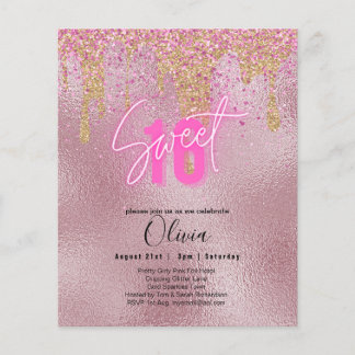 Budget Sweet 16 Pink Glitzer Foil Girly Modern Fl Flyer