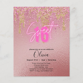 Budget Sweet 16 Pink Glitzer Foil Girly Modern Fl Flyer