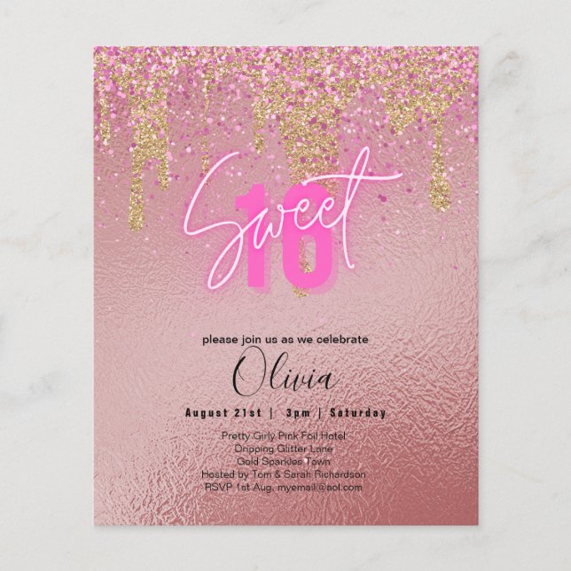 Budget Sweet 16 Pink Glitzer Foil Girly Modern Fl Flyer (Vorne)