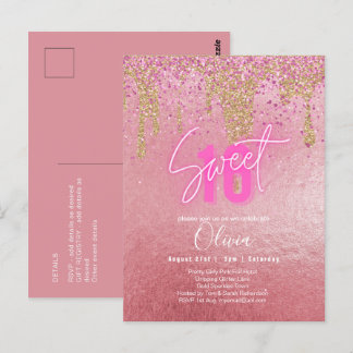 Budget Sweet 16 Pink Glitzer Foil Girly Modern Fl Postkarte