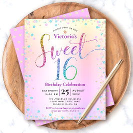 Budget Sweet 16 Rainbow Glitzer Ombre Einladung