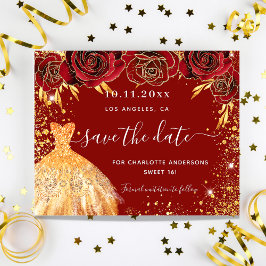 Budget Sweet 16 Red Gold Kleid Save the Date