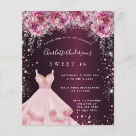 Budget Sweet 16 rosa Bordeaux Glitzer Kleid Blumen