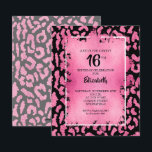 Budget Sweet 16 Rosa Leopard Birthday Einladungen<br><div class="desc">Kleine elegante 4, 5" x 5, 6" 16 . Geburtstag Geburtstagsparty-Einladungen mit einem schicken rosa und schwarzen Leopardenfleckmuster überdeckt mit einer rosa Imitat-Folie und Ihren Geburtstagsparty-Details in schicker Schrift. Ideal für JEDES ALTER. Diese erschwinglichen Ankündigungen werden auf 110 lb Papier gedruckt, das in 3 Größen erhältlich ist. **WEISSE UMGEBUNGEN SIND...</div>
