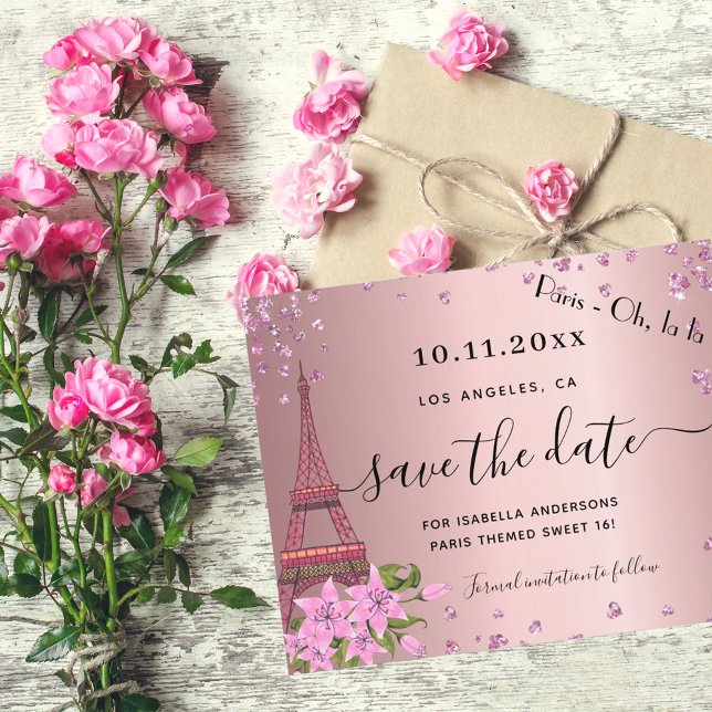Budget Sweet 16 Rosa-Paris Save the Date rot (Von Creator hochgeladen)
