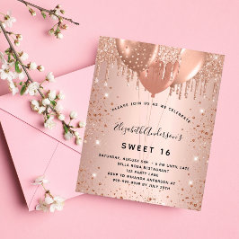Budget Sweet 16 Rose Gold Glitzer Einladung