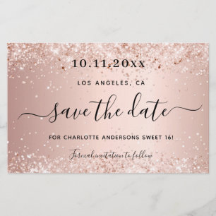 Budget Sweet 16 Rose Gold Glitzer Save the Date