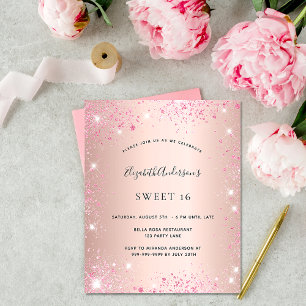 Budget Sweet 16 Rose Gold Rosa Glitzer Einladung
