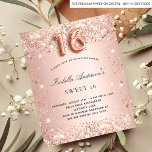 Budget Sweet 16 Rose Gold Schwarz Glitzer Glam<br><div class="desc">Für eine elegante Sweet 16,  16. Geburtstagsfeier. Eine Rose mit goldenem Farbverlauf. Dekoriert mit Rose Gold Imitate Glitzer Staub. Personalisieren und fügen Sie einen Namen und Party-Details hinzu. Der Name wird mit einem handgeschriebenen Stilskript geschrieben. Nummer 16 wird mit einem Schriftart im Ballonstil geschrieben.</div>