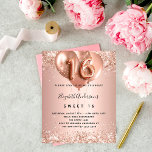 Budget Sweet 16 Rose Goldballons Einladung<br><div class="desc">Für einen eleganten Sweet 16,  16. Geburtstag. Eine Rose Gold Imitate metallisch aussehend Hintergrund. Mit Rose Gold dekoriert,  glänzen rosa Imitate,  Glitzern und Ballons. Personalisieren und fügen Sie einen Namen und Party-Details. Der Name ist mit einem handgeschriebenen Stil Skript geschrieben,  Nummer 16 mit ballon Stil Schriftart.</div>