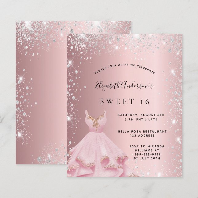 Budget Sweet 16 rot rosa Silberkleid Glitzer (Vorne/Hinten)