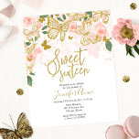 Budget Sweet 16 Schmetterling Einladung Blush Blor<br><div class="desc">Ein skurriler Rosa- und Goldschmetterling lädt zum Glitzer ein. Ideal für Schmetterlingstheater 16. Geburtstagsfeier. ANPASSUNG: Bitte senden Sie mir eine Nachricht durch den Chat,  wenn Sie eine Anpassung,  wie zum Beispiel eine Farbänderung,  benötigen. ÄNDERN DER BESTEHENDEN BESTELLUNG/VERSANDZEIT,  ETC,  wenden Sie sich bitte direkt an den Zazzle Support. https://help.zazzle.com/hc/en-us/articles/221463567-How-Do-I-Contact-Zazzle-Customer-Support-</div>