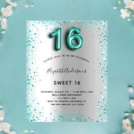 Budget Sweet 16 Silber aquamariner Glitzer Einladu