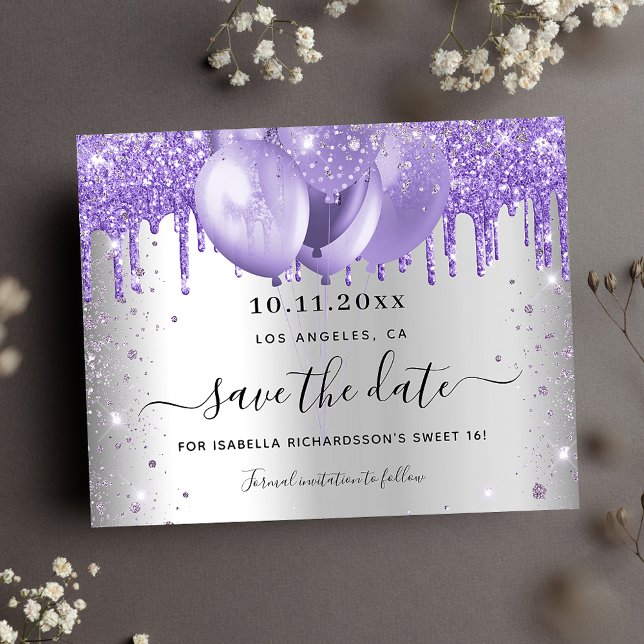 Budget Sweet 16 Silberviolett Save the Date (Von Creator hochgeladen)