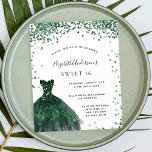 Budget Sweet 16 smaragdgrüne Kleidung Glitzer<br><div class="desc">Eine moderne,  stilvolle und glamouröse Einladung zu einer Sweet 16. Geburtstagsfeier. Auf der Vorderseite: Weißer Hintergrund mit grünen Glitzern,  smaragdgrünes Kleid. Der Name ist mit einem modernen handgeschriebenen Stilskript geschrieben. Personalisieren Sie Ihre Party-Daten und fügen Sie sie hinzu.</div>