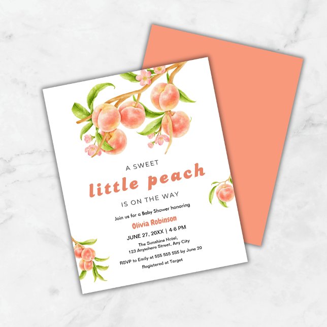 Budget Sweet Little Peach Fruit Baby Dusche laden (Budget A Sweet Little Peach is on the Way Fruit Baby Shower Invitation )