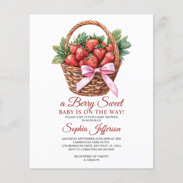 Budget Sweet Strawberry Baby Shower Invitation (Vorderseite)