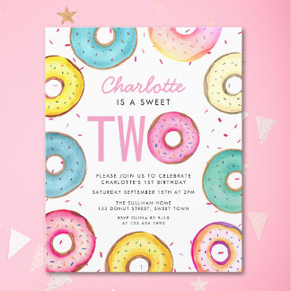 Budget Sweet Two Donuts 2. Geburtstag Einladung