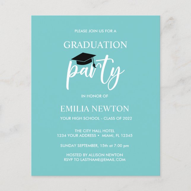 Budget Tassel Graduation Cap Aqua Party (Vorderseite)