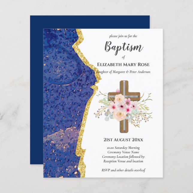 BUDGET Taufe Christening Bautizo Bautismo INVITE (Vorne/Hinten)