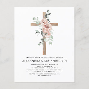 Budget Taufe Dusty Pink Rose Grüne Eukalyptus Flyer