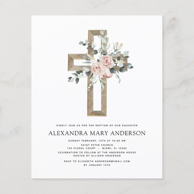 Budget Taufe Grüne Dusty Pink Rose Flyer (Vorne)