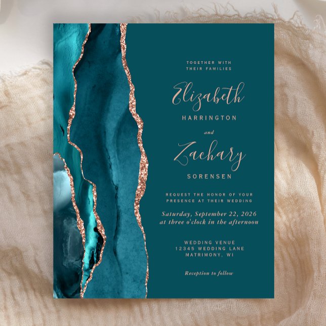 Budget Teal Agate Rose Gold Wedding Invitation (Von Creator hochgeladen)