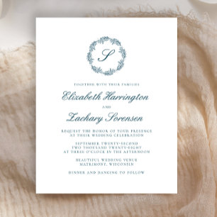 Budget Teal Blau Monogramm Kranz Schrift Hochzeit