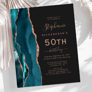 Budget Teal Blau Roségold Achat 50. Geburtstag