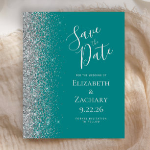 Budget Teal Blau Silber Save-the-Date-Karte