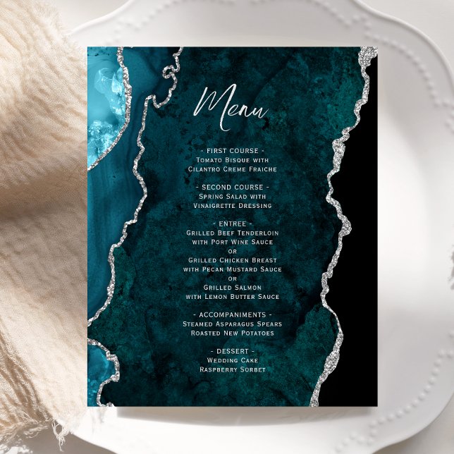 Budget Teal Blue Silver Agate Wedding Menu (Von Creator hochgeladen)