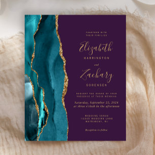 Budget Teal Gold Achat Lila Hochzeits Einladung