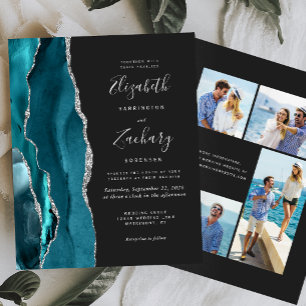 Budget Teal Silber Achat Dunkle 4-Foto-Hochzeit