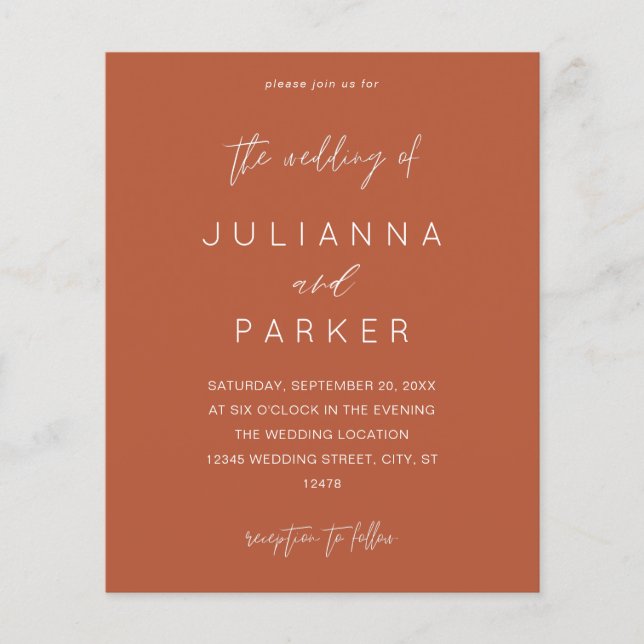 Budget Terra Cotta MOD Calligraphy Wedding Flyer (Vorne)