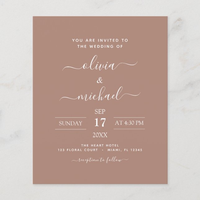 Budget Terracotta Boho Wedding Modern Simple Flyer (Vorne)