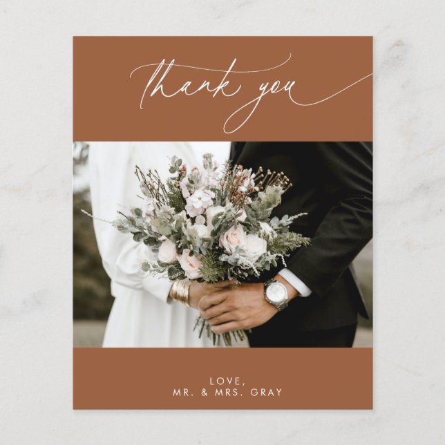 BUDGET Terracotta FallWedding Foto Danke Karte (Vorne)