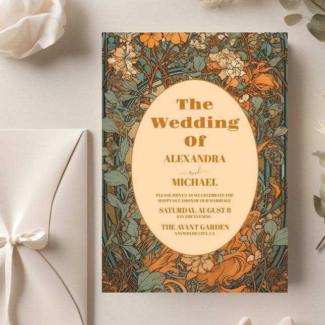Budget Terracotta Floral Art Nouveau Wedding Flyer (Von Creator hochgeladen)