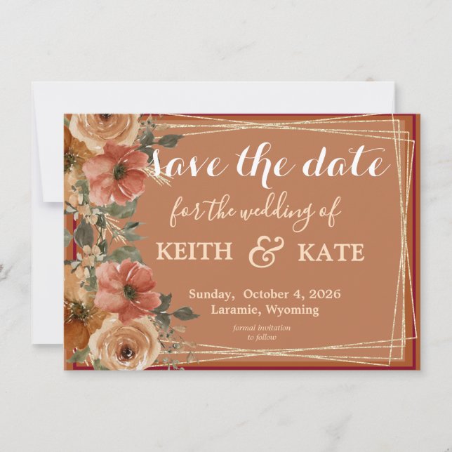 BUDGET Terracotta Floral Elegant Save Date     Einladung (Vorderseite)
