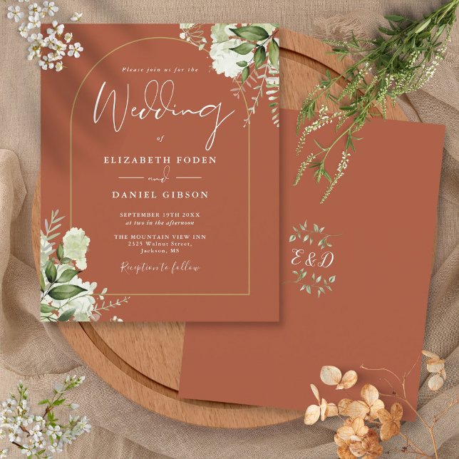 Budget Terracotta Floral Gold Arch Hochzeit Einlad (Budget Terracotta Floral Gold Arch Wedding Invite)