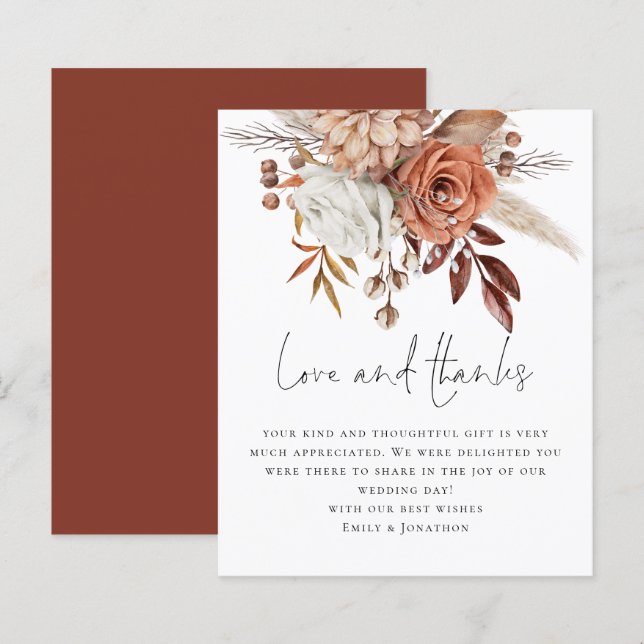 Budget Terracotta Florals Liebe Dank Hochzeit (Vorne/Hinten)