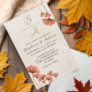 Budget Terracotta Ginkgo Leaf Hochzeit Einladung