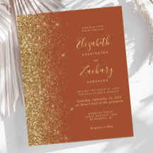 Budget Terracotta Gold Glitzer Hochzeit Einladung