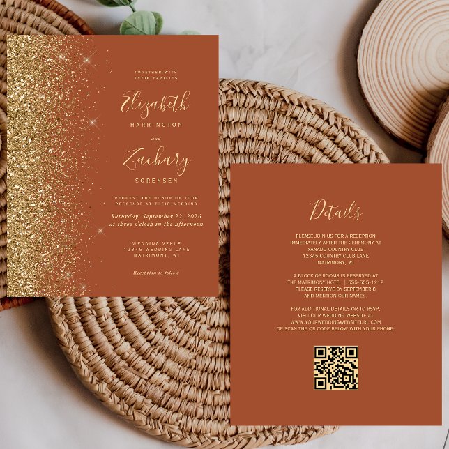Budget Terracotta Gold Glitzer QR Code Wedding (Von Creator hochgeladen)