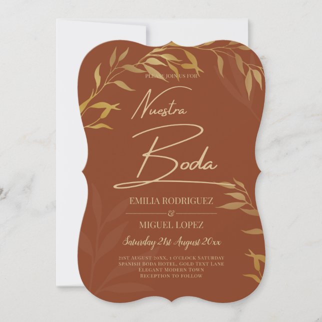 Budget Terracotta GOLD Nuestra Boda Spanish Weddin Einladung (Vorderseite)