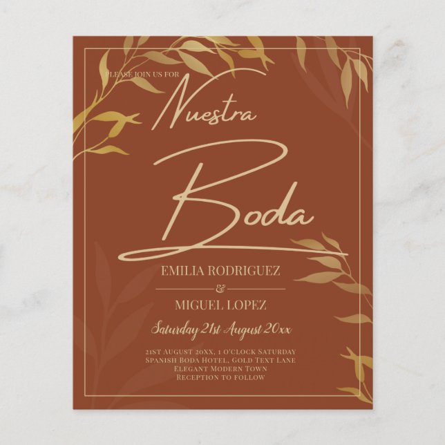 Budget Terracotta GOLD Nuestra Boda Spanish Weddin Flyer (Vorne)