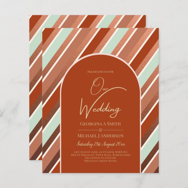 BUDGET Terracotta Mint Green Wedding INVITE (Vorne/Hinten)